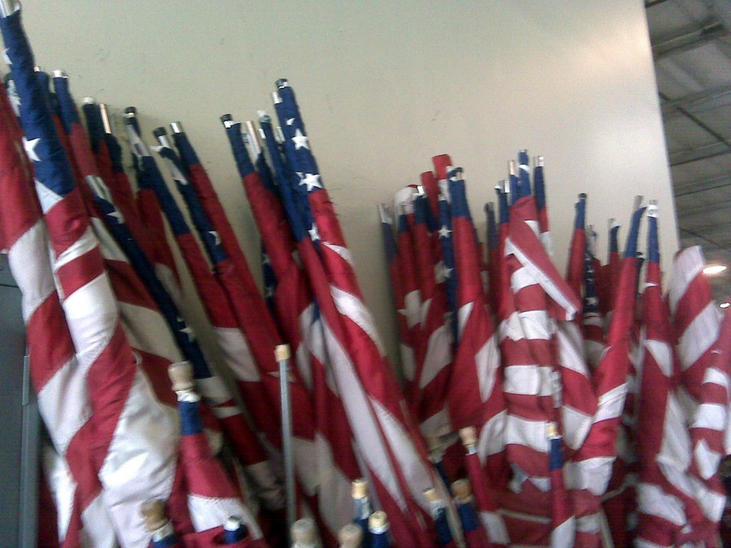 Our city's flag stash. These go up along one of the man drags every patriotic holiday.